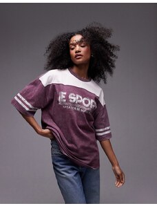 Topshop - T-shirt bordeaux oversize con stampa “Le Sports” in coordinato-Rosso