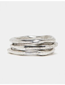 ASOS DESIGN - Confezione da tre anelli a fascia impilabili colore argento brunito