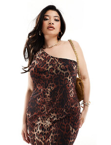 ASOS Curve ASOS DESIGN Curve - Vestito lungo monospalla in rete con stampa leopardata-Multicolore