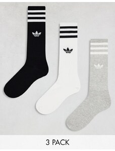 adidas Originals - Confezione da 3 paia di calzini alti bianchi, grigi e neri-Multicolore