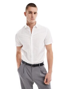 ASOS DESIGN - Camicia elegante in lino vestibilità classica con colletto club bianca-Bianco