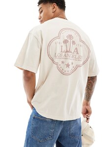 Pull&Bear - T-shirt beige con stampa Los Angeles-Neutro