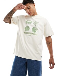 Pull&Bear - T-shirt écru con stampa botanica sulla schiena-Neutro