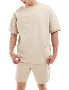Pull&Bear - T-shirt color sabbia con dettaglio in rilievo in coordinato-Neutro