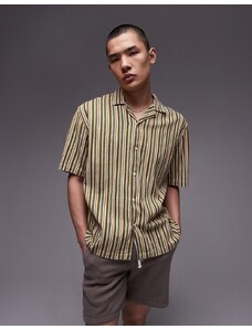 Topman - Camicia a maniche corte vestibilità comoda a righe verdi e gialle-Multicolore