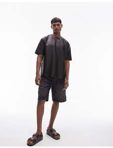 Topman - T-shirt oversize in pelle sintetica nera-Nero