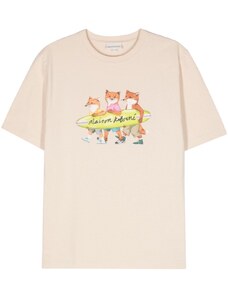 Maison Kitsuné T-shirt surfing foxes beige
