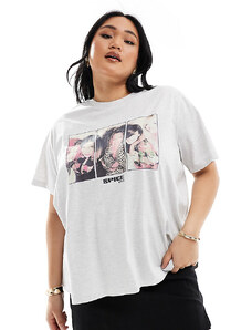 ASOS Curve ASOS DESIGN Curve - T-shirt vestibilità classica grigio mélange con grafica "Spice Girls" su licenza-Bianco