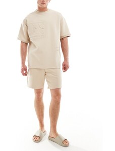 Pull&Bear - Pantaloncini color sabbia con dettaglio in rilievo in coordinato-Neutro