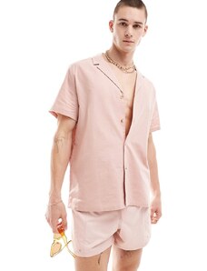 ASOS DESIGN - Camicia comoda in misto lino con rever pronunciato rosa polvere