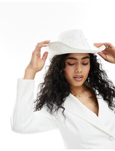 South Beach - Cappello da cowboy decorato con perle e veletta-Bianco