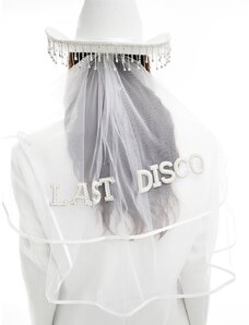 South Beach - Cappello da cowboy bianco con velo rimovibile e decorazione "One Last Disco"