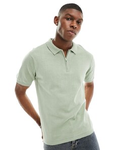 Another Influence - Polo in maglia verde salvia con zip