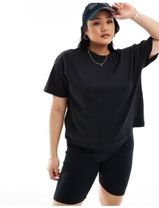 Noisy May Curve - T-shirt oversize nera a coste in coordinato-Nero