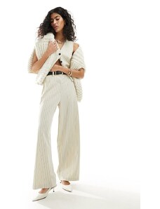 ASOS DESIGN - Pantaloni sartoriali color crema a righe con cintura-Bianco