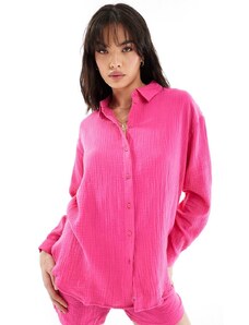 JDY - Camicia a maniche lunghe in mussola rosa acceso in coordinato