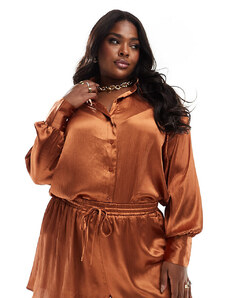 In The Style Plus - Camicia a maniche lunghe in raso ruggine in coordinato-Arancione