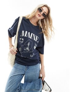 ASOS DESIGN - T-shirt oversize con grafica "Maine" blu navy slavato
