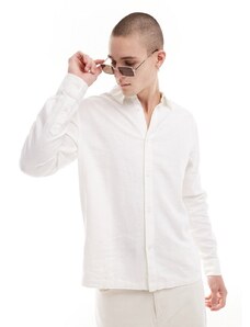 Weekday - Camicia in misto lino bianco sporco vestibilità comoda