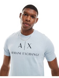 Armani Exchange - T-shirt slim fit azzurra con logo sul petto-Blu