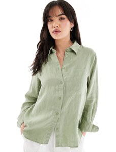Mango - Camicia in lino verde chiaro