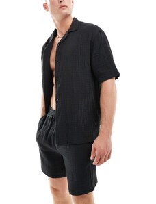 Pull&Bear - Camicia testurizzata nera in coordinato-Nero