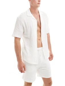Pull&Bear - Camicia testurizzata bianca in coordinato-Bianco
