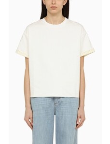 Bottega Veneta T-shirt girocollo bianca in cotone con ricamo