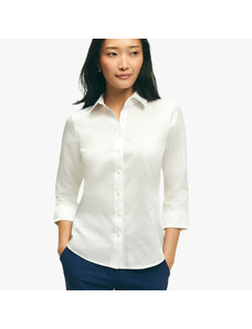 Brooks Brothers Blusa bianca sciancrata in rasatello di cotone elasticizzato con maniche a tre quarti - female Camicie e T-shirt Bianco 8
