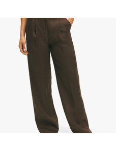Brooks Brothers Pantalone marrone cioccolato in lino a gamba larga con pinces - female Pantaloni casual Marrone cioccolato 0