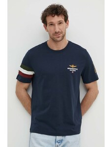 Aeronautica Militare t-shirt in cotone uomo colore blu navy con applicazione TS2230J592