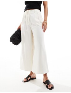 Mango - Pantaloni dritti bianchi in lino con cintura-Bianco