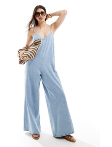 ASOS DESIGN - Tuta jumpsuit in morbido denim lavaggio chiaro-Blu