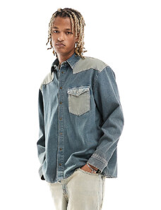 Reclaimed Vintage - Camicia di jeans stile western in due tonalità-Blu