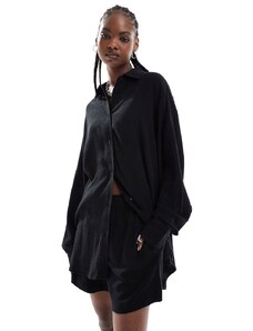 Weekday - Perfect - Camicia nera in misto lino in coordinato-Nero