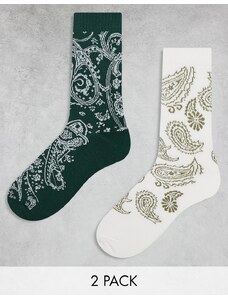 ASOS DESIGN - Confezione da 2 paia di calzini verde scuro con stampa cachemire