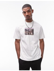 Topman - T-shirt super oversize écru con stampa fotografica di negozio-Bianco