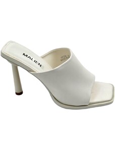 Malu Shoes Sandalo sabot bianco donna con tacco spillo martini 10 mule unica fascia pelle comodo estivo comodo