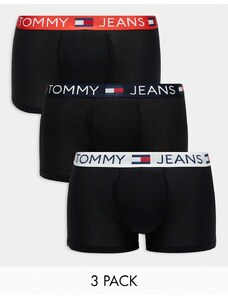 Tommy Hilfiger Tommy Jeans - Cotton Essentials - Confezione da 3 boxer aderenti neri con fascia in vita colorata-Nero
