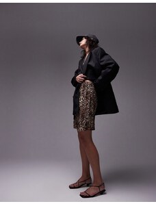 Topshop - Pantaloncini con fondo ampio marrone plissé leopardati effetto stropicciato