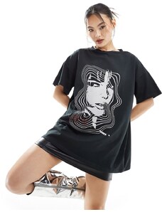 Esclusiva Murci - T-shirt nera oversize con disegno-Nero