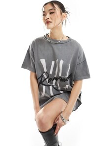 Esclusiva Murci - T-shirt grigio slavato oversize con scritta