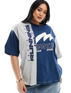 ASOS Curve ASOS DESIGN Curve - T-shirt oversize con grafica sportiva e scritta "Running" grigio mélange