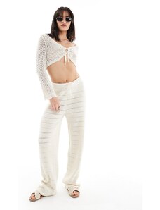 ONLY - Pantaloni a fondo ampio all'uncinetto color crema in coordinato-Bianco