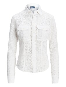Ralph Lauren camicia donna in sangallo con tasche frontali bianco