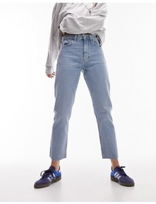 Topshop - Jeans dritti corti a vita medio alta candeggiati con bordi grezzi-Blu