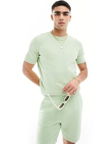 ASOS DESIGN - T-shirt in maglia di cotone di media pesantezza verde in coordinato