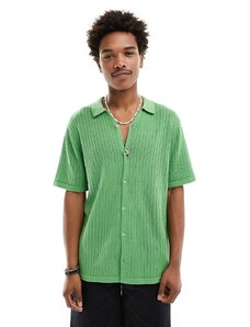 Hunky Trunks - Camicia da spiaggia verde oliva in maglia traforata