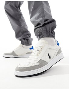 Polo Ralph Lauren - Court - Sneakers bianche e grigie in camoscio misto con logo-Bianco