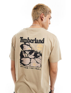 Timberland - T-shirt oversize beige con stampa sulla schiena - In esclusiva per ASOS-Verde